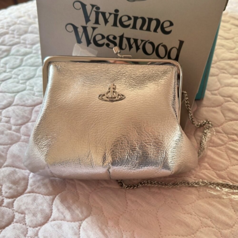 Vivienne Westwood Silver Metallic Leather Shoulder Bag